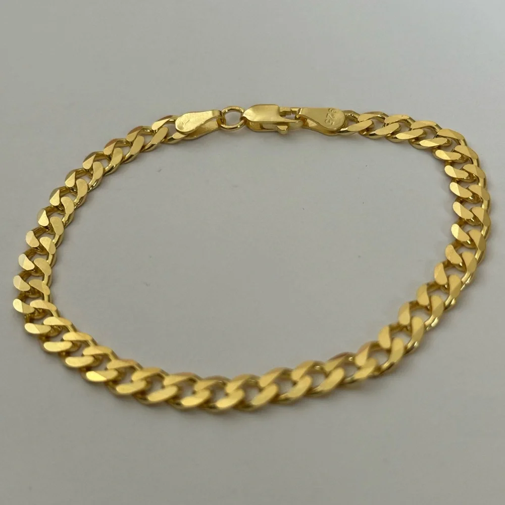 925 Silver 8.5” 6mm bracelet cuban chain 18k yellow gold plated unisex